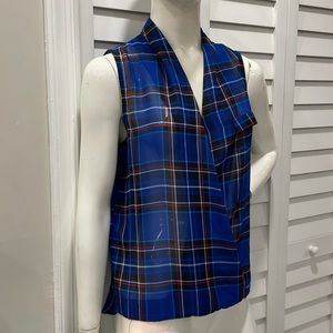 Sleeveless blue plaid, top size small